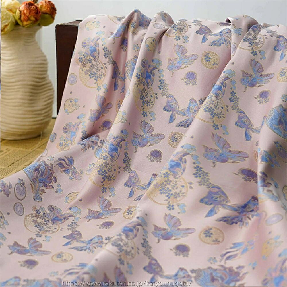 【時間限定10%OFFク一ポン】送料無料 155cm幅 90cm単位 ジャカード生地 生地 布 布地 色織り生地 鯉柄 ピンク イエロー グリーン 楽天海外通販