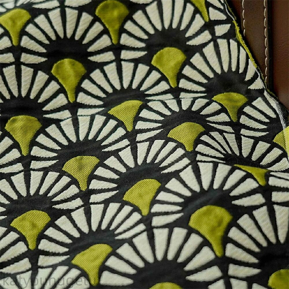 【時間限定10%OFFク一ポン】送料無料 155cm幅 90cm単位 ジャカード生地 エンボス生地 生地 布 布地 色織り生地 扇子柄 黒 イエロー 楽天海外通販