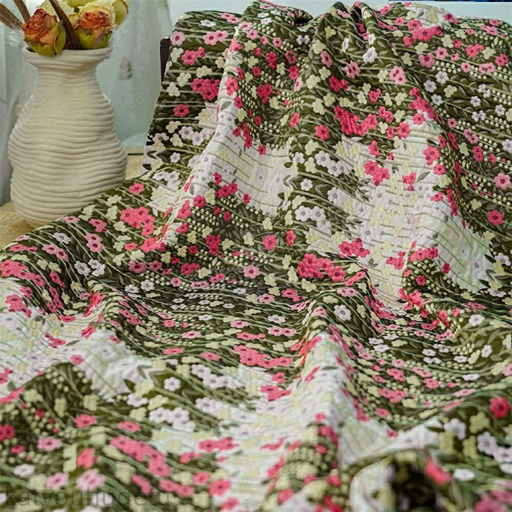 【時間限定10%OFFク一ポン】送料無料 140cm幅 90cm単位 ジャカード生地 エンボス生地 生地 布 布地 色織り生地 花柄 田園風 グリーン ピンク 楽天海外通販