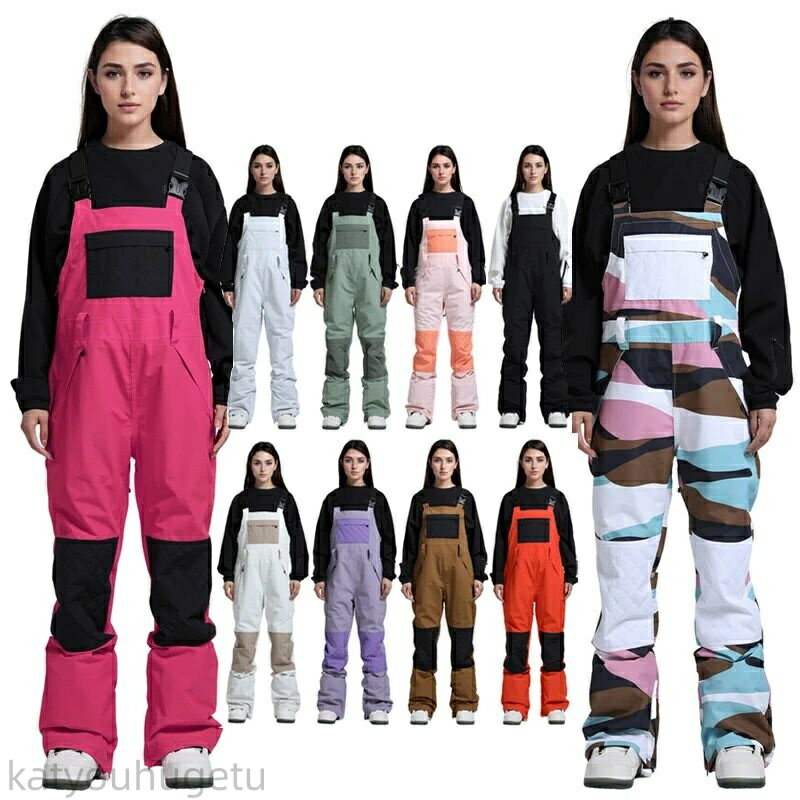 【時間限定10%OFFク一ポン】送料無料 スノーボードウェア ビブパンツ 単品 スキーウェア スノボウェア レディース メンズ ボトムス つなぎ オールインワン 切り替え 配色 ゆったり ズボン スノボパンツ スノーボードパンツ 楽天海外通販