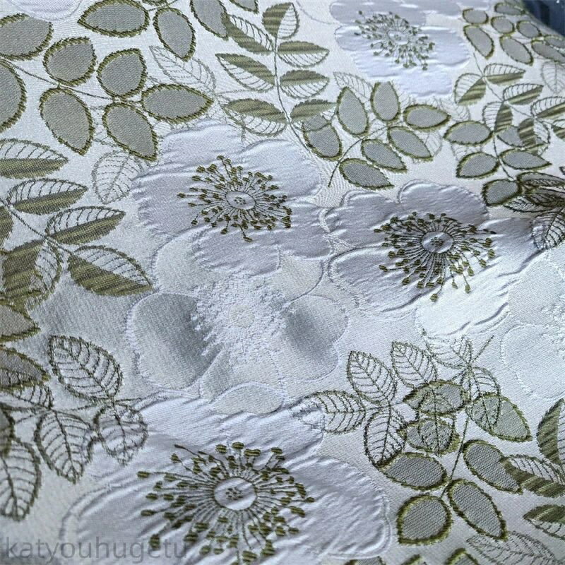 【時間限定10%OFFク一ポン】送料無料 137cm幅 長さ95cm+95cm ジャカード生地 エンボス生地 生地 布 布地 ぬの きじ 色織り 肌理感 花柄生地 葉柄 グリーン 楽天海外通販