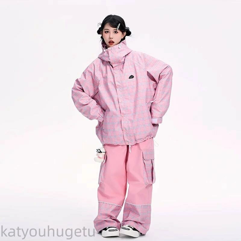 【時間限定10%OFFク一ポン】送料無料 スノーボードウェア スキーウェア スノボウェア レディース 上下セット セットアップ スノボジャケット 前開き アウター スノボパンツ ロングパンツ ボトムス ズボン ピンク チェック柄 裏ボア 3L 楽天海外通販