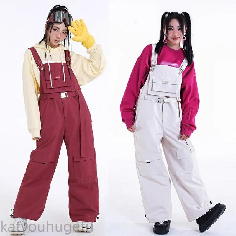 【時間限定10%OFFク一ポン】送料無料 スノーボードウェア ビブパンツ ロングパンツ ズボン ボトムス スキーウェア スノボウェア レディース メンズ 撥水 防汚 防油 防風 防寒 保温 ホワイト ワインレッド 楽天海外通販