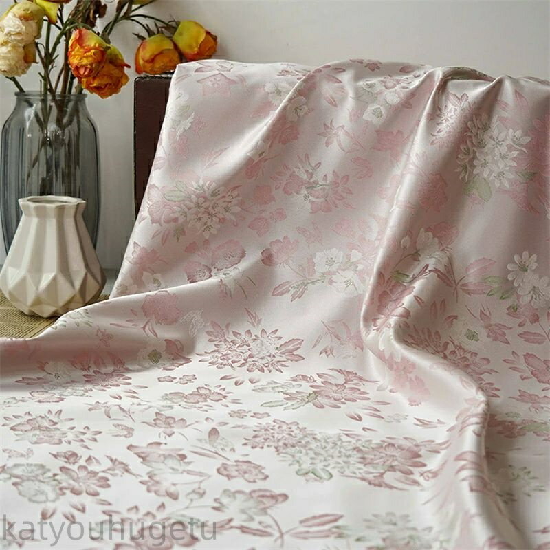 【時間限定10%OFFク一ポン】送料無料 160cm幅 90cm単位 ジャカード生地 生地 布 布地 洋服生地 色織り 花柄 ピンク 楽天海外通販