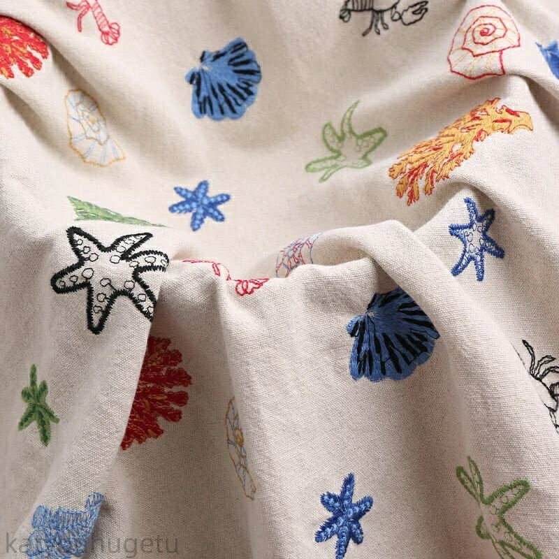 【時間限定10%OFFク一ポン】送料無料 120cm幅 90cm単位 生地 布 布地 ぬの きじ 刺繍生地 綿麻生地 海..