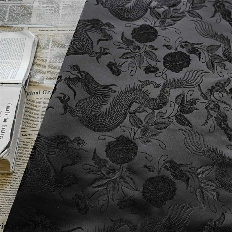 【時間限定10%OFFク一ポン】送料無料 165cm幅 90cm単位 生地 布 布地 きじ ジャカード生地 洋服生地 色織り 龍柄 花柄 黒 ブラック 楽天海外通販