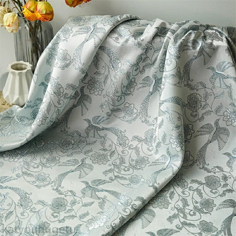 【時間限定10%OFFク一ポン】送料無料 140cm幅 90cm単位 生地 布 布地 きじ ジャカード生地 洋服生地 色織り 花柄 鳳凰柄 サックスブルー 楽天海外通販