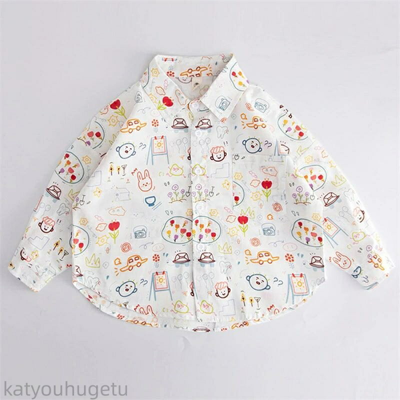 【時間限定10%OFFク一ポン】送料無料 子供服 長袖シャツ キッズ 花柄シャツ アロハシャツ 綿100％ 胸ポ..