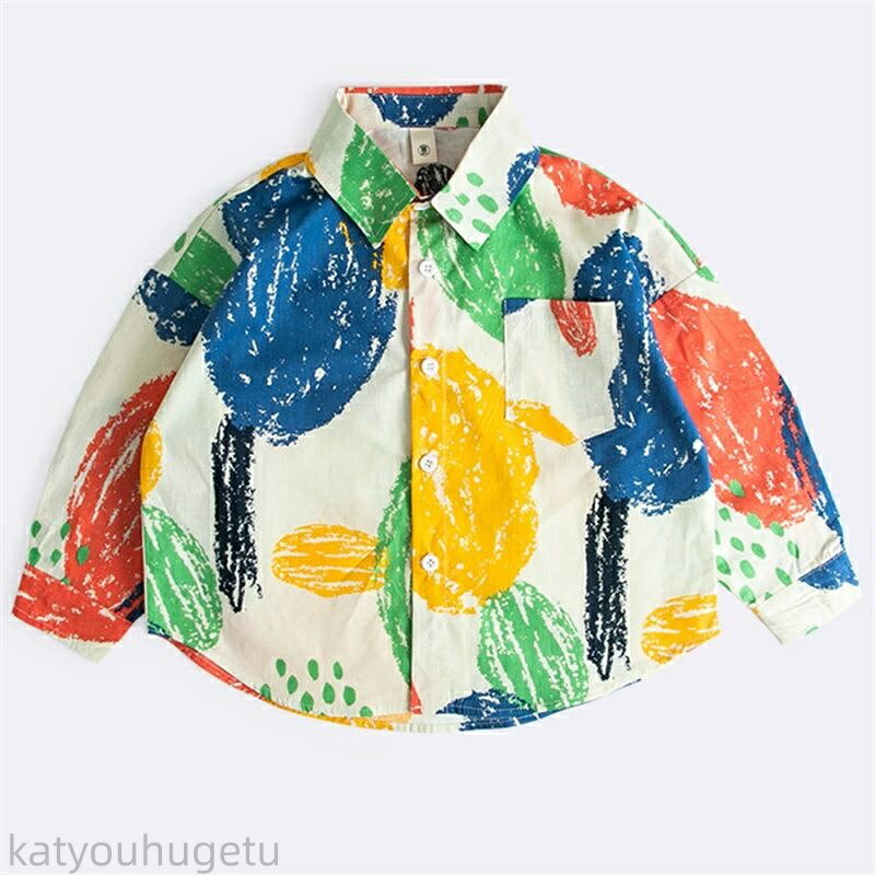 【時間限定10%OFFク一ポン】送料無料 子供服 長袖シャツ キッズ 花柄シャツ アロハシャツ 綿100％ 胸ポ..