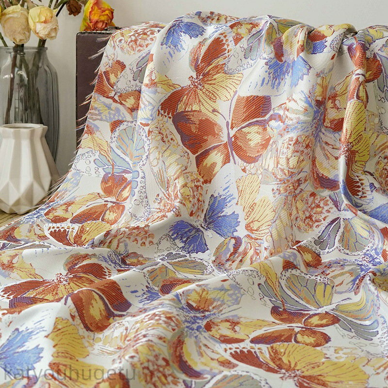 【時間限定10%OFFク一ポン】送料無料 145cm幅 90cm単位 生地 布 布地 きじ ジャカード生地 色織り 蝶柄 楽天海外通販