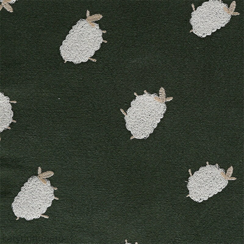 【時間限定10%OFFク一ポン】送料無料 幅120cm 90cm単位 生地 布 綿麻生地 刺繍生地 ヒツジ柄 羊柄 手芸 裁縫 DIY 厚手 グリーン アイボリー 黒 楽天海外通販