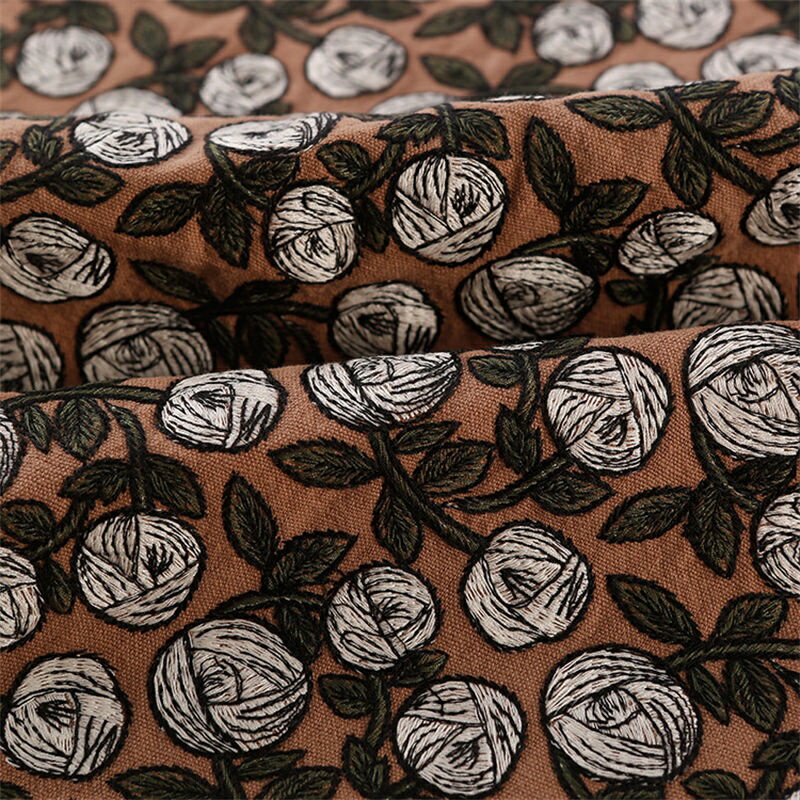 【時間限定10%OFFク一ポン】送料無料 幅120cm 90cm単位 生地 布 綿麻生地 刺繍生地 バラ柄 花柄 手芸 ..