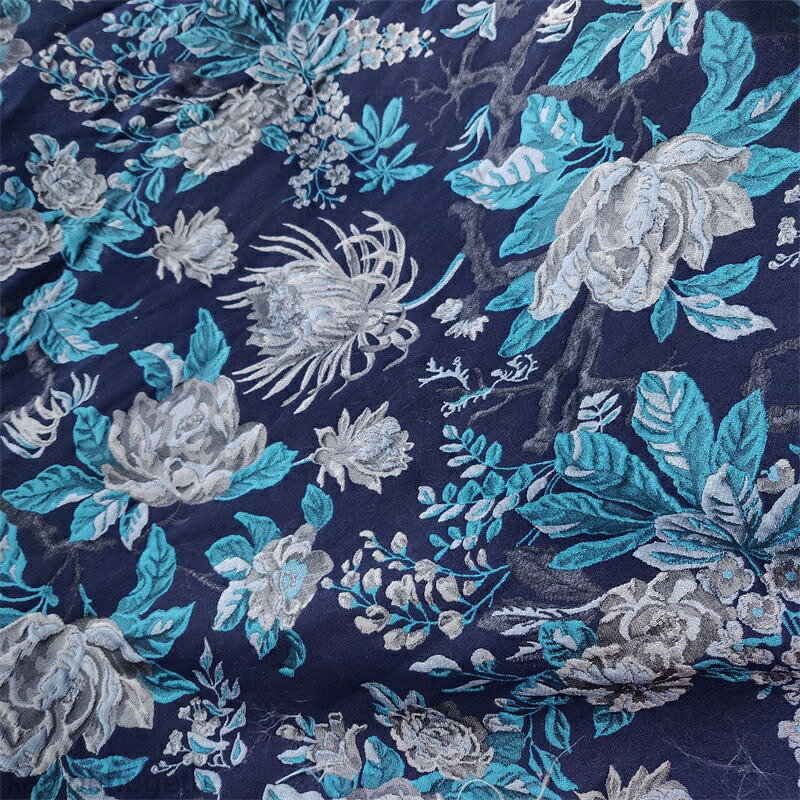 【時間限定10%OFFク一ポン】送料無料 幅135cm 長さ95cm+95cm 生地 布 布地 ぬの きじ ジャカード生地 花柄 菊柄 バラ ネイビー ブルー 楽天海外通販