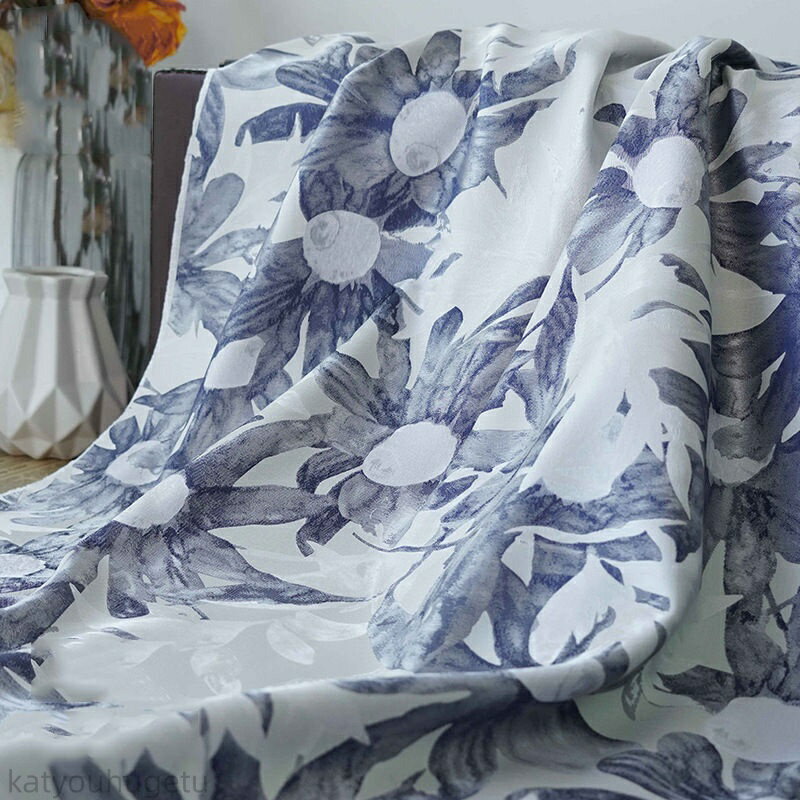 【時間限定10%OFFク一ポン】送料無料 160cm幅 90cm単位 生地 布 布地 きじ ジャカード生地 色織り 花柄 サックスブルー 楽天海外通販