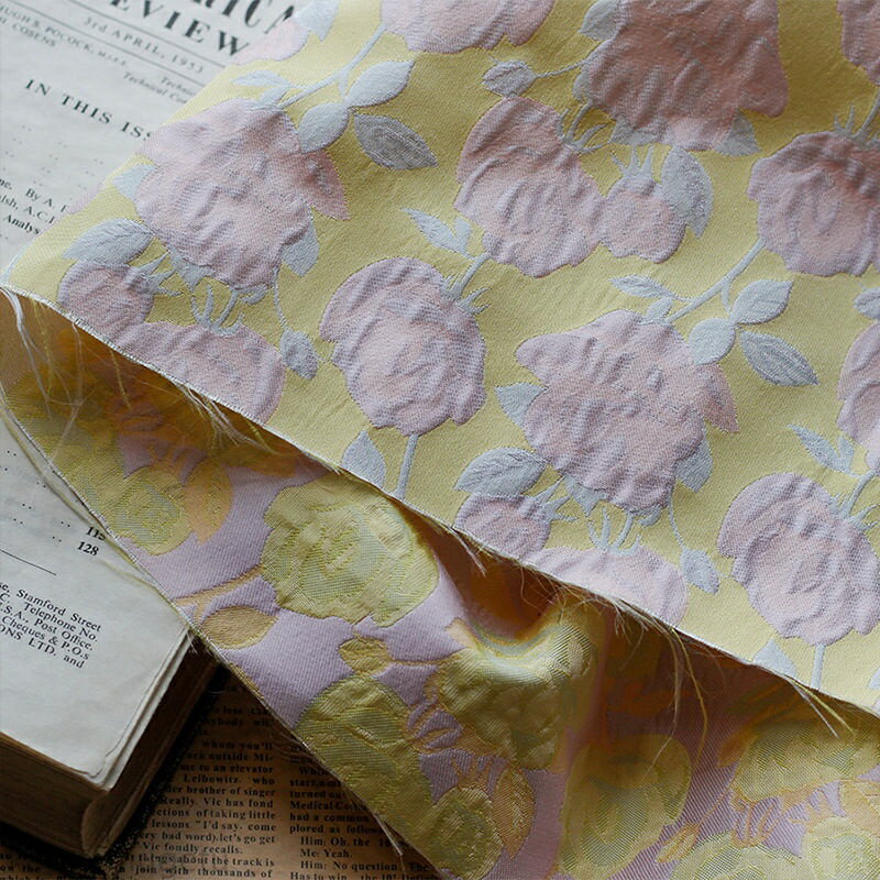 【時間限定10%OFFク一ポン】送料無料 155cm幅 90cm単位 生地 布 布地 きじ ジャカード生地 エンボス生地 色織り 花柄 バラ柄 ピンク イエロー 楽天海外通販