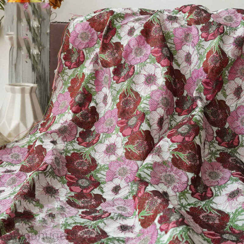 【時間限定10%OFFク一ポン】送料無料 160cm幅 90cm単位 生地 布 布地 きじ ジャカード生地 色織り 花柄 レッド ピンク 楽天海外通販