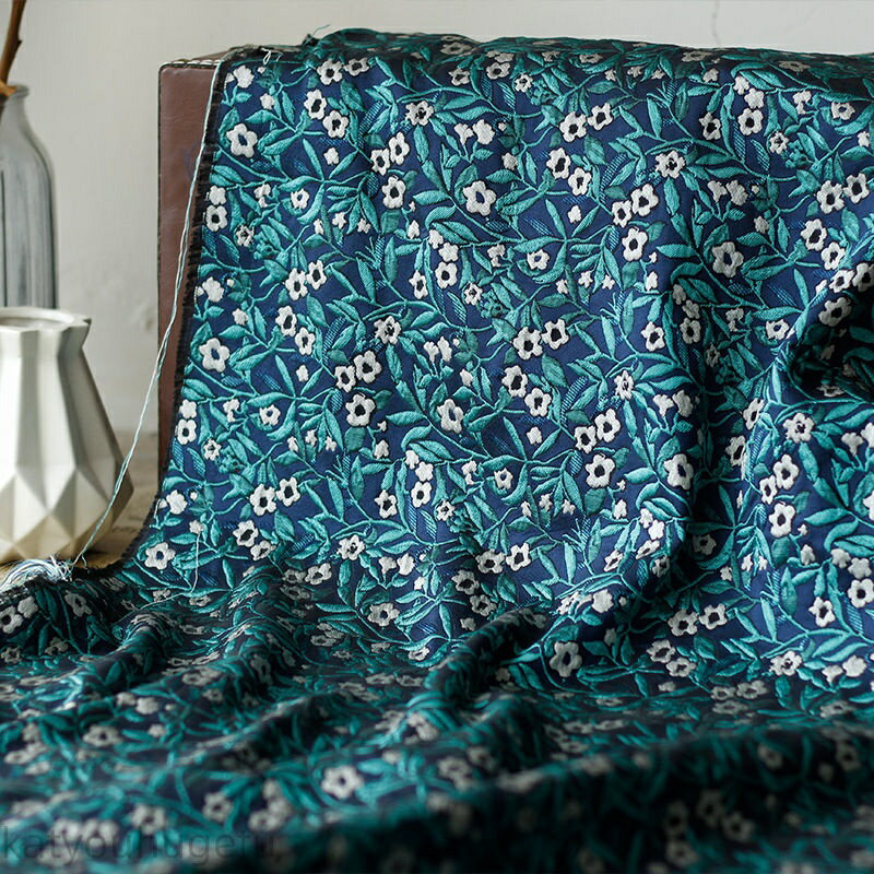 【時間限定10%OFFク一ポン】送料無料 155cm幅 90cm単位 生地 布 布地 きじ ジャカード生地 エンボス生地 色織り 花柄 ネイビー グリーン 楽天海外通販