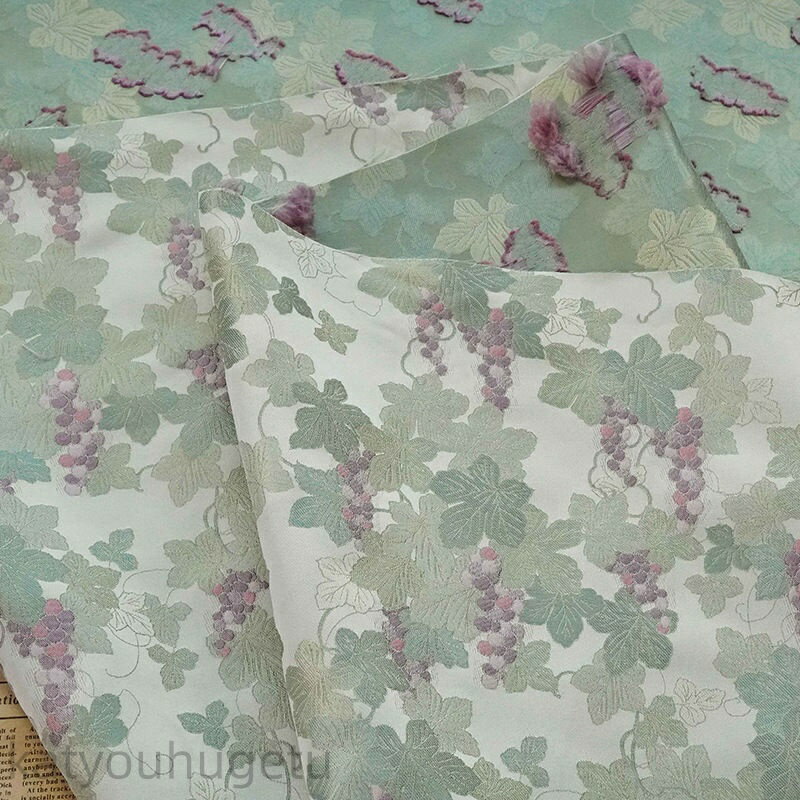 【時間限定10%OFFク一ポン】送料無料 165cm幅 90cm単位 生地 布 布地 きじ ジャカード生地 色織り 葡萄柄 ブドウのつる柄 グリーン 楽天海外通販