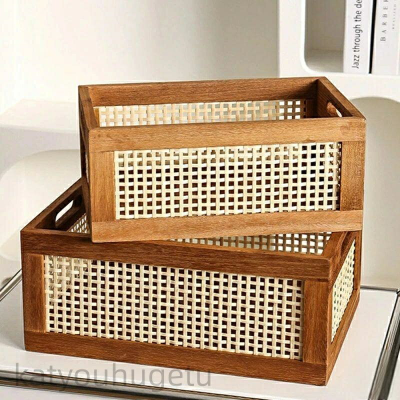 【冬のおすすめアイテム特集】【送料無料】木製デスクトップ収納ボックス 収納ケース 木製 卓上収納 藤..