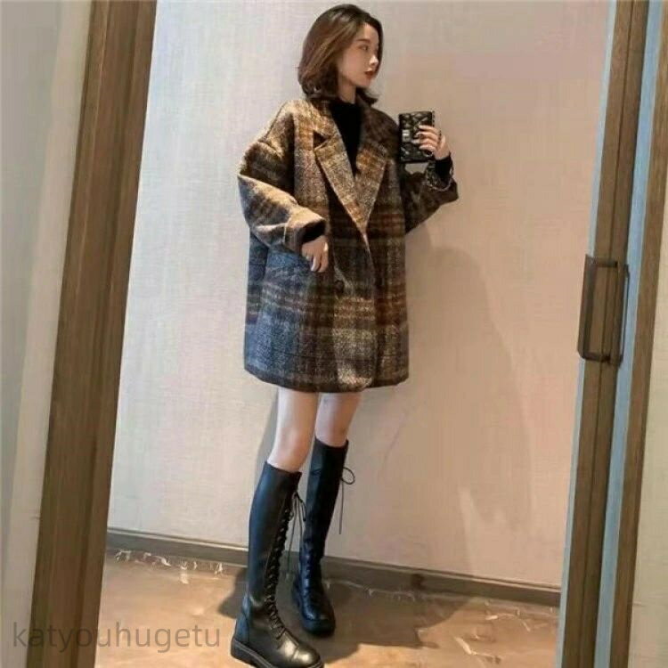 【冬季おすすめ商品特集】【送料無料】韓 原宿系 ファッション チェスターコート レディース チェック..