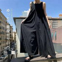 【送料無料】ロンパース パンツ タンク タンク きれいめ フリーサイズ つなぎ ワイド シンプル サロペット レディース オールインワン