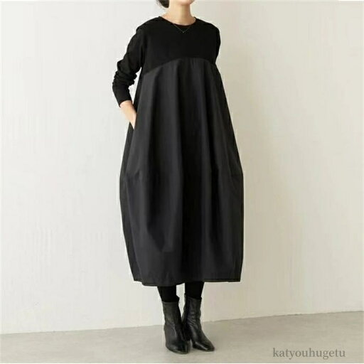 【送料無料】長袖 春 きれいめ フォーマル 大きいサイズ ニット レディース ミモレ丈 黒 ニット 異素材 切替 着?せ 通勤 レイヤード風