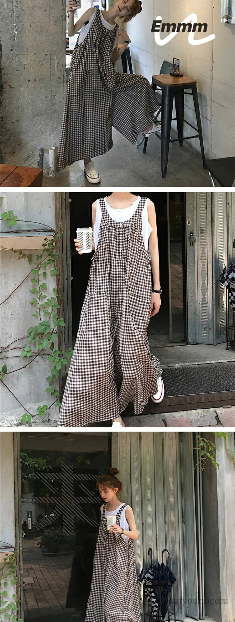 【送料無料】サロペット オールインワン ワイドパンツ ガウチョ ロング丈 ハイウエスト ゆったり シンプル 可愛い カジュアル 春夏 新作