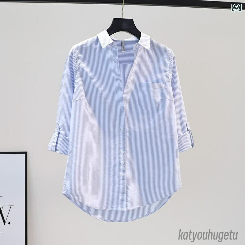 【送料無料】シャツ おしゃれ レディース 韓国 ストライプ カジュアル トップス 春 ファッション ポケ..