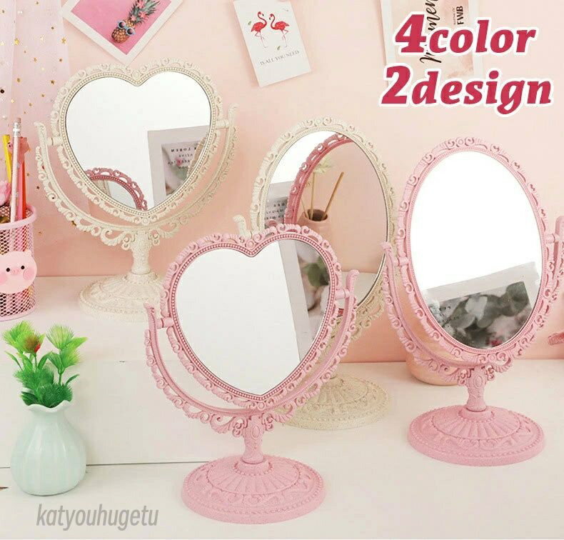 【送料無料】卓上ミラー スタンドミラー 鏡 両面 メイクミラー 360度調整可能 北欧風 アンティーク調 ..