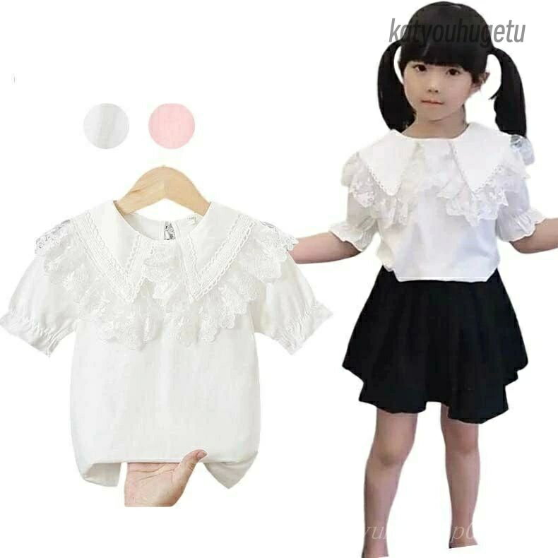 子供 キッズ ブラウス 女の子 半袖 120 130 140 150 夏服 セーラー風 ビッグ襟付き フォーマル ブラウス 白 シャツ おしゃれ リボン付 女の子 子ども ガールズ ホワイト ピンク シャツ 入学式 卒園式 入園式 子供服 トップス ブラウス 通学 ジュニア