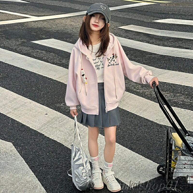 女の子コート2025新型?国版春秋レジャーズポッツ?ファー付カカデガーンの大童野球服ブーーム