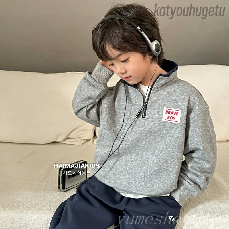 【送料無料】2025春の新型男児韓国版洋気衛衣半ファスナー春服中大童プルオーバー