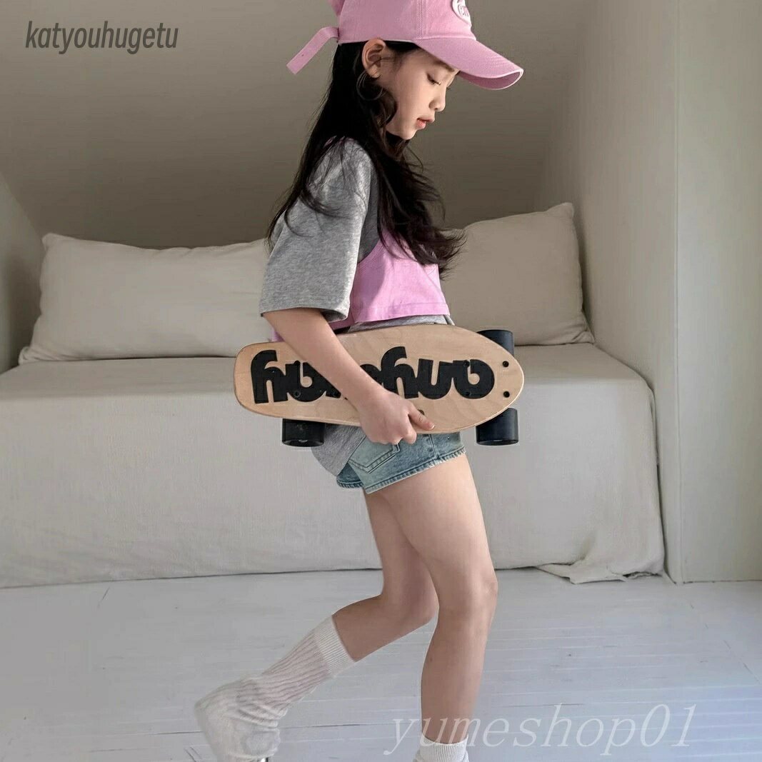 【送料無料】重ね着楽しい春夏ミディアムガール半袖tシャツuネックベスト2点セットゆったりカジュアル..