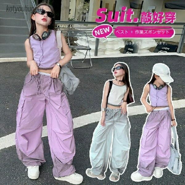 【送料無料】女子労働パンツスーツ2025年夏、ニューガールストリートダンストレンディでクールな衣裝夏の服子供用ジャズダンスの子供用服