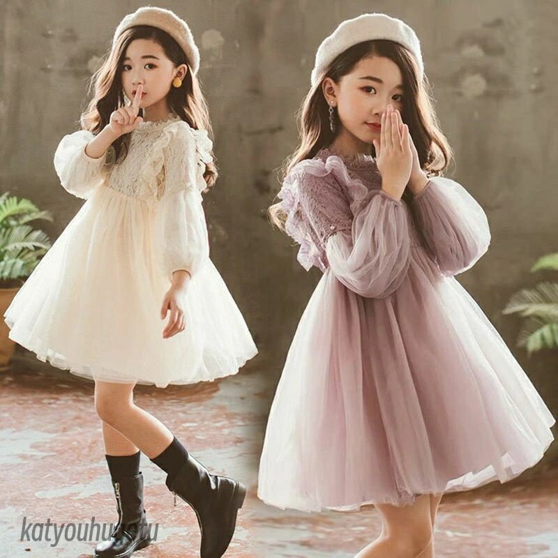 【送料無料】ドレス ワンピース 子供 長袖 お姫 ワンピース ロング丈 ワンピース 子供用 パフスリーブ プリンセス チュールスカート 結婚式 入学式 卒業式 通学
