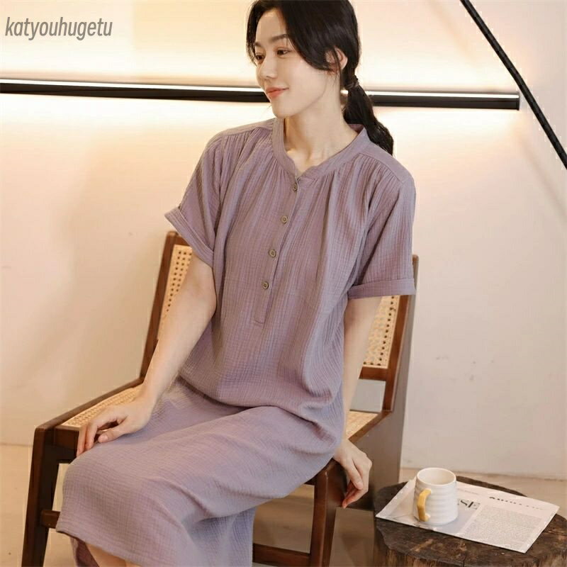 【送料無料】ナイトガウン 女性用 寝間着 部屋着 ルームウェア ホームウェア 前開き 上下セット ワンピース レディース