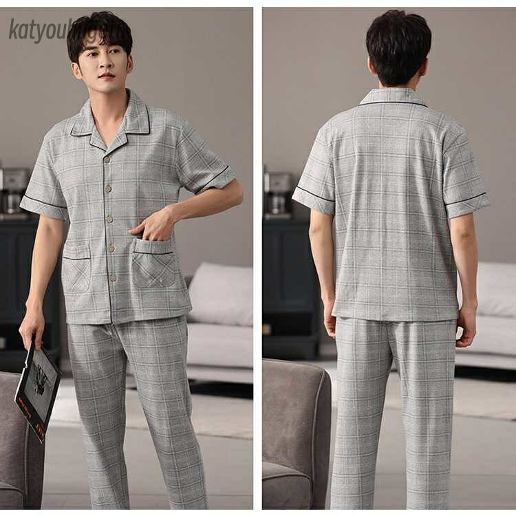 【送料無料】部屋着 男性 メンズパジャマ 父の日 長袖 大人 前開き 上下セットアップ ルームウェア 綿95%素材 チェック柄パジャマ