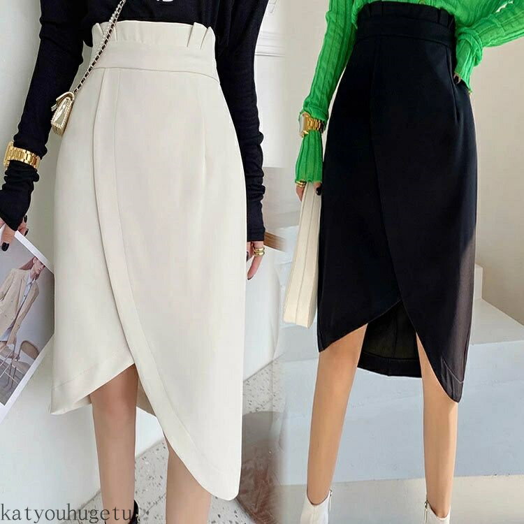 【送料無料】Aライン 春秋 レディース 膝丈 体型カバー 着痩せ 結婚式 二次会 同窓会 お出かけ ハイウェスト ブラック オフホワイト モカ(4)