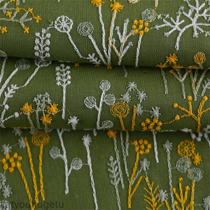 【送料無料】幅120cm 90cm単位 生地 布 刺繍生地 植物柄 田園風 綿麻生地 手芸 裁縫 DIY 楽天海外通販