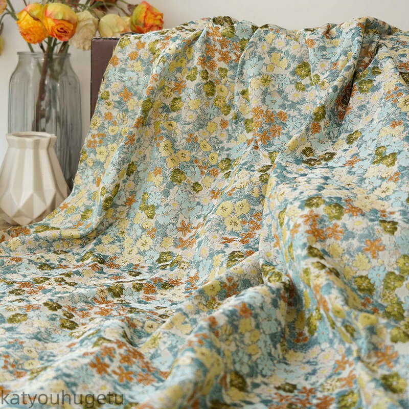 【送料無料】155cm幅 90cm単位 生地 布 布地 きじ エンボス生地 ジャカード生地 色織り 小花柄 田園風 楽天海外通販