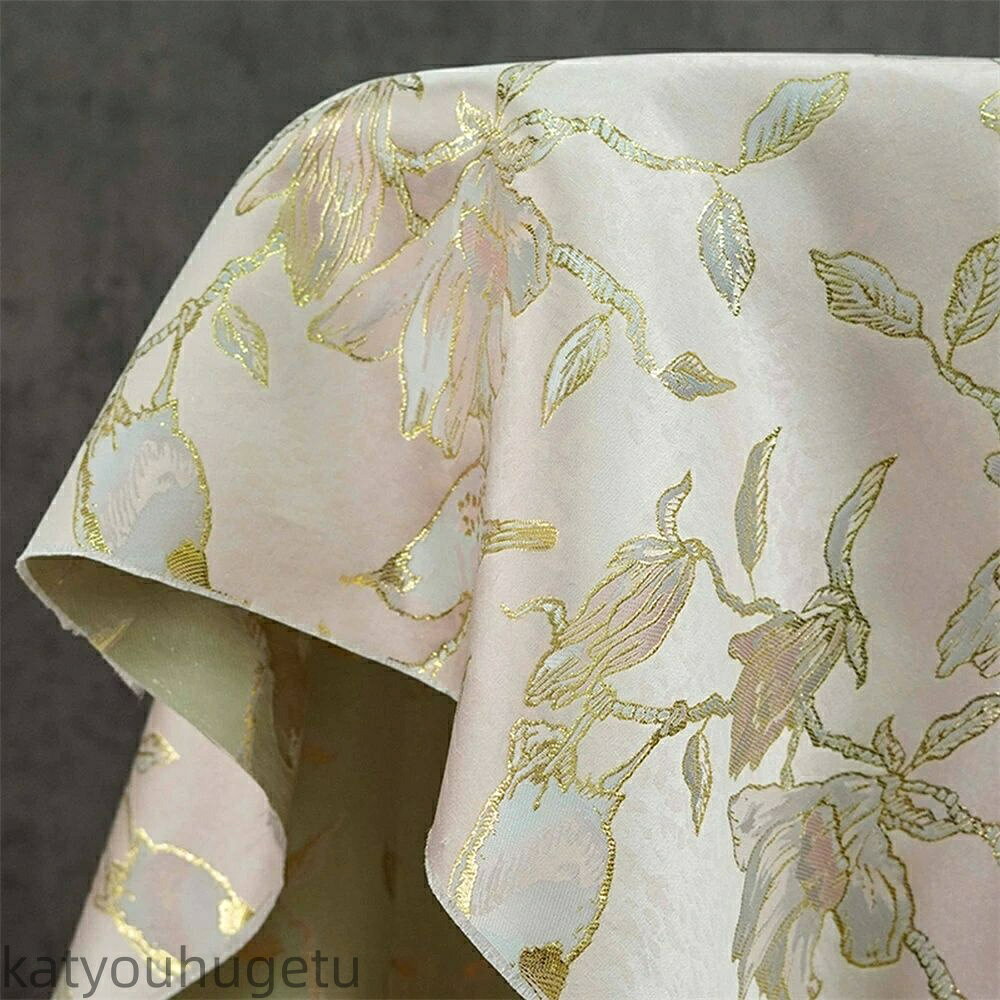 【送料無料】158cm幅 90cm単位 ジャカード生地 生地 布 布地 色織り生地 サテン織り 繻子織り 花柄 鵲 鵲の棲む玉の枝 ピンク