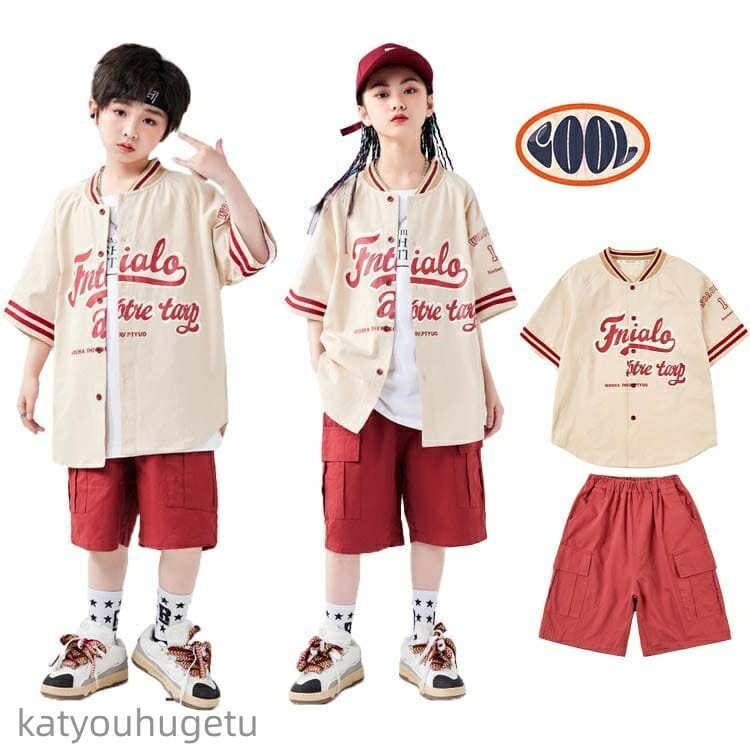 【送料無料】セットアップ ストリート ベースボールシャツ 野球服 クレーム色 トップス カーゴパンツ ..