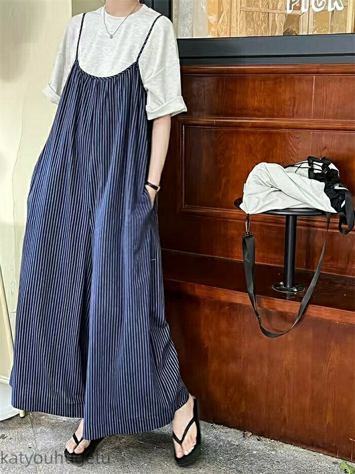 【送料無料】サロペット レディース 薄手 夏 ワイドパンツ きれいめ 黒 大きめ 大きいサイズ ノースリーブ 無地 キャミソール