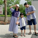 【送料無料】ペアルック tシャツ ペア ワンピース シャツ 紺 夏服 親子コーデ 親子ペア シャツ 半袖 コーデ 夏 tシャツ 家族 お揃い
