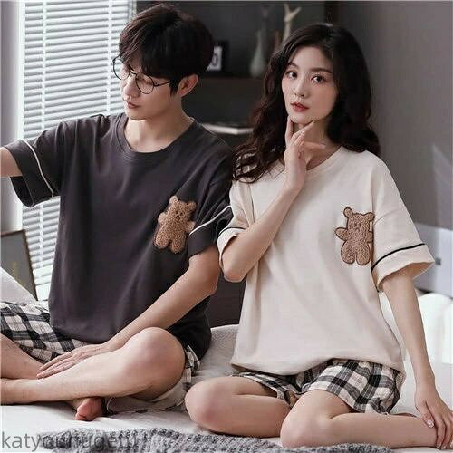 【送料無料】パジャマ 半袖 夏 クマ ワンピース レディース パジャマ メンズ 綿100% ペア パジャマ ギフト おしゃれ カップル ペア