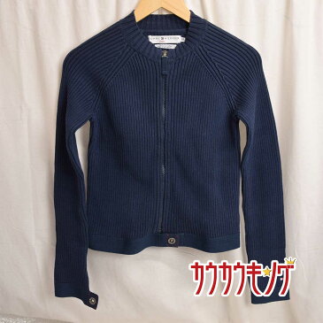 【中古】TOMMY HILFIGER jeans /トミーヒルフィガー ジップアップ ニット ブルゾン ジャケット ネイビー サイズS レディース 0315985