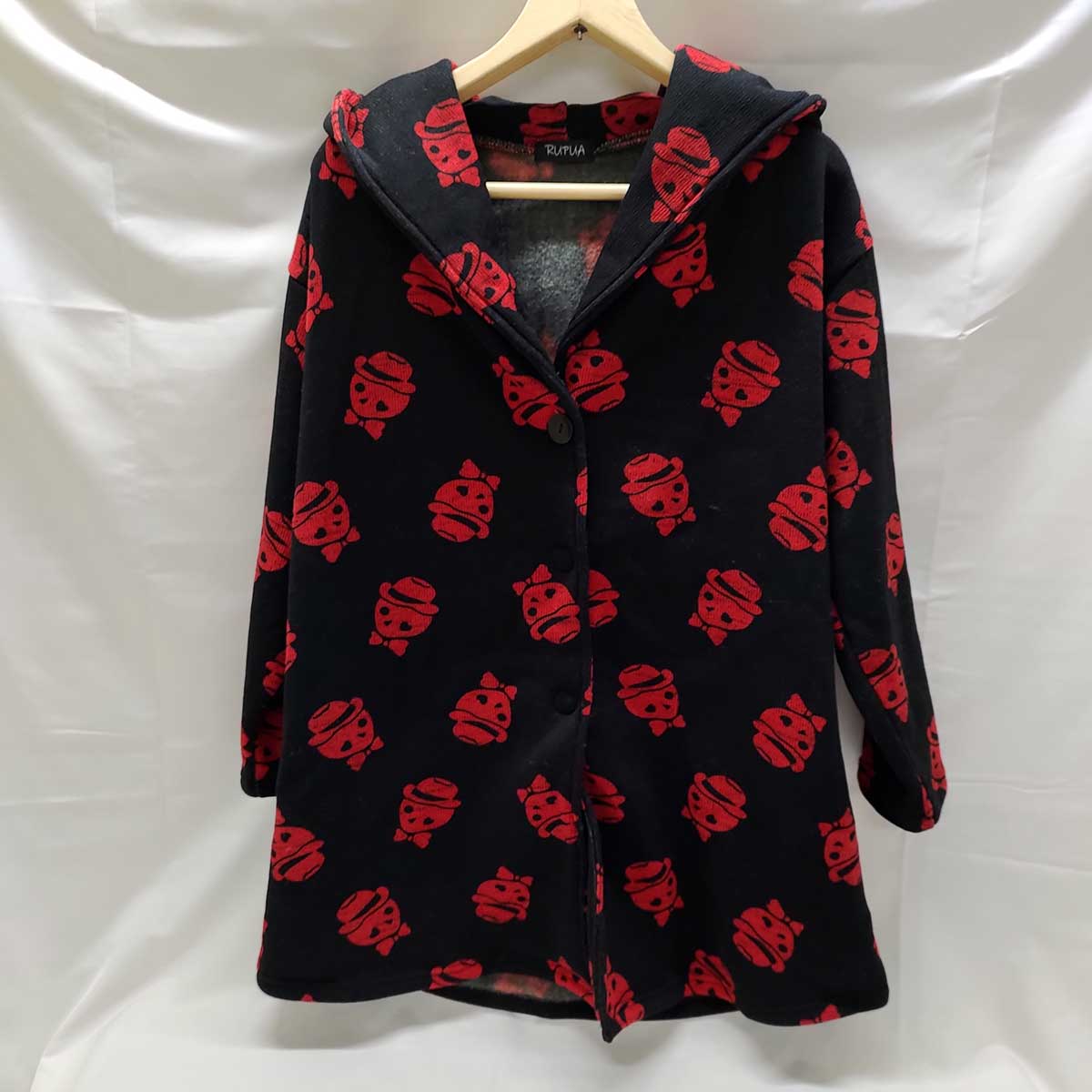 【中古】RUPUA ニット コート ジャケット ドクロ アウトー ブラック レッド レディース ルプア