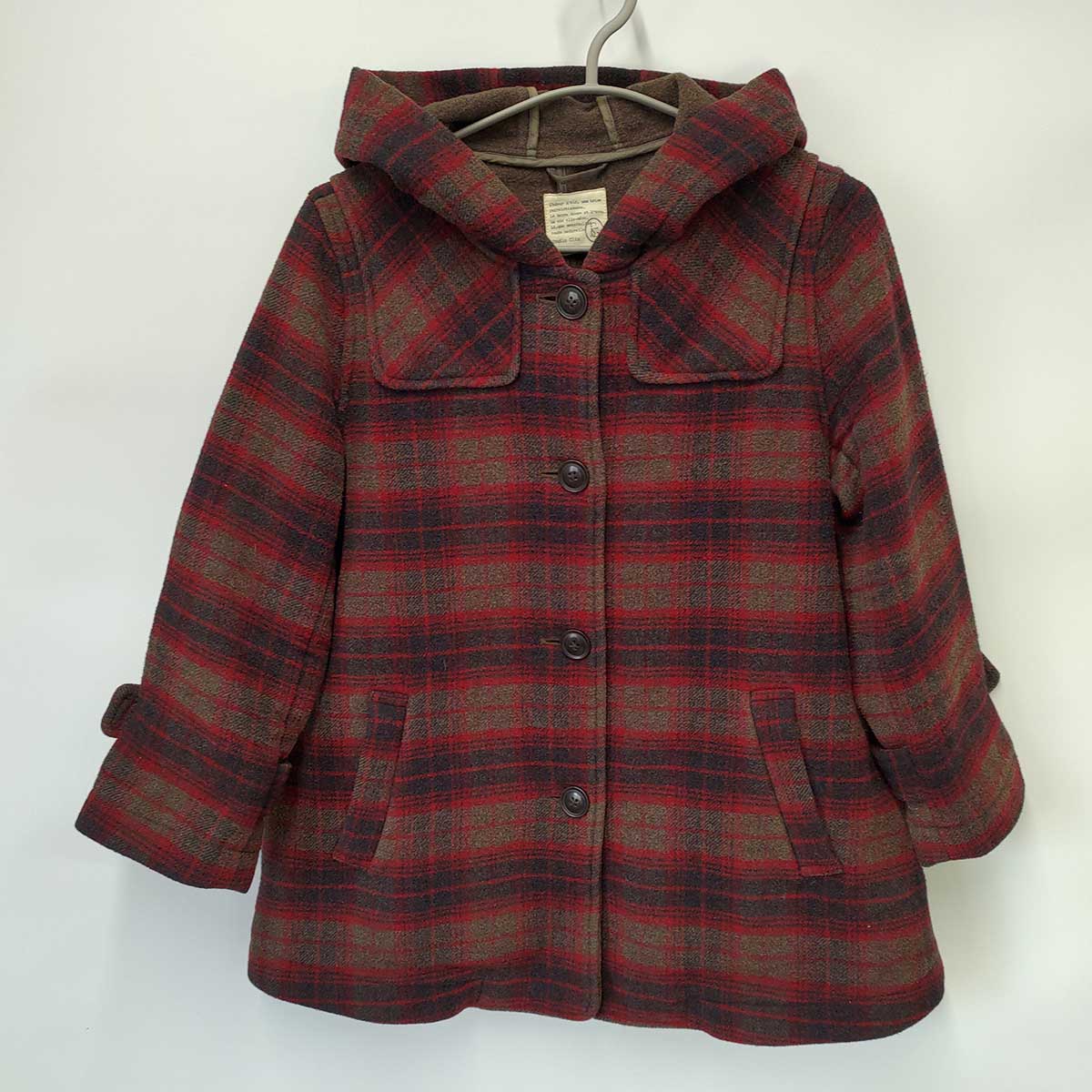 【中古】スタジオクリップ チェック ジャケット フード ウール M レッド ブラウン レディース アウター studio CLIP