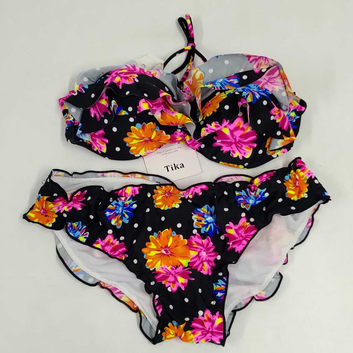 【中古・未使用品】Tika ティカ 花柄 ビキニ 水着 ワイヤー S ブラック レディース