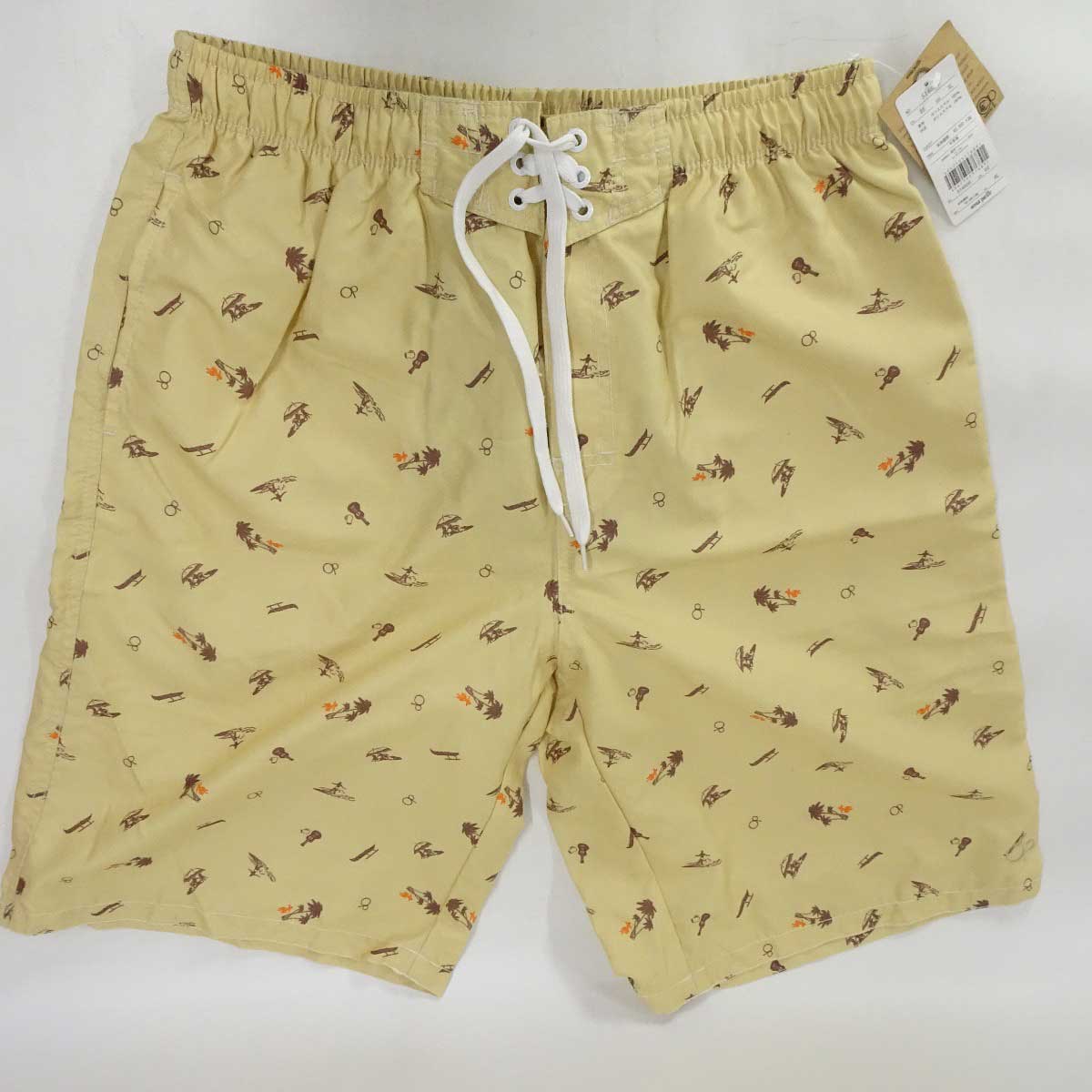 【中古・未使用品】オーシャンパシフィック ハワイアンビーチ柄 サーフパンツ スイムショーツ 海パン OP XL ベージュ 514805 メンズ Ocean Pa...